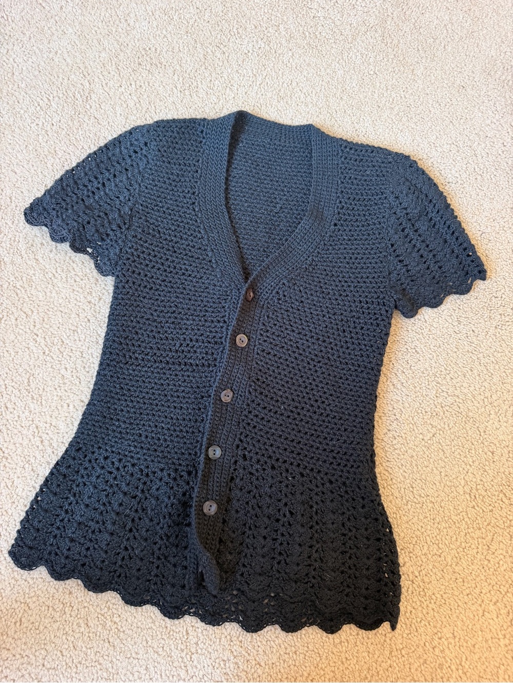 Black Crochet Button-Front Women's Sweater